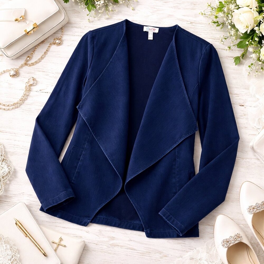 Denim & Co Comfy Knit Air Draped Long Sleeve Jacket Dark Wash
